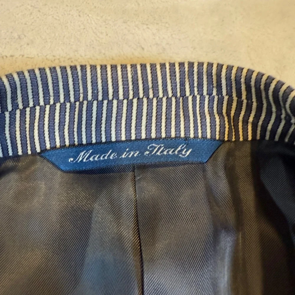 Canali Mens Silk Cotton Striped Blazer Sport Coat Blue White US‎ 38 R Italy